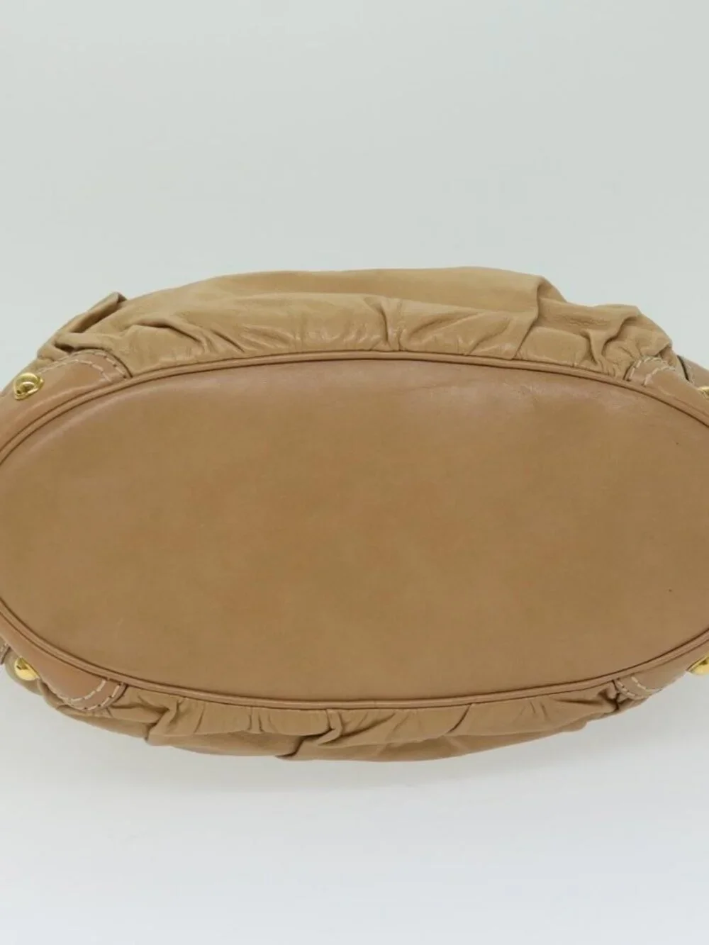 GUCCI Horsebit Shoulder Bag Leather Beige 203546 Auth fm3198
